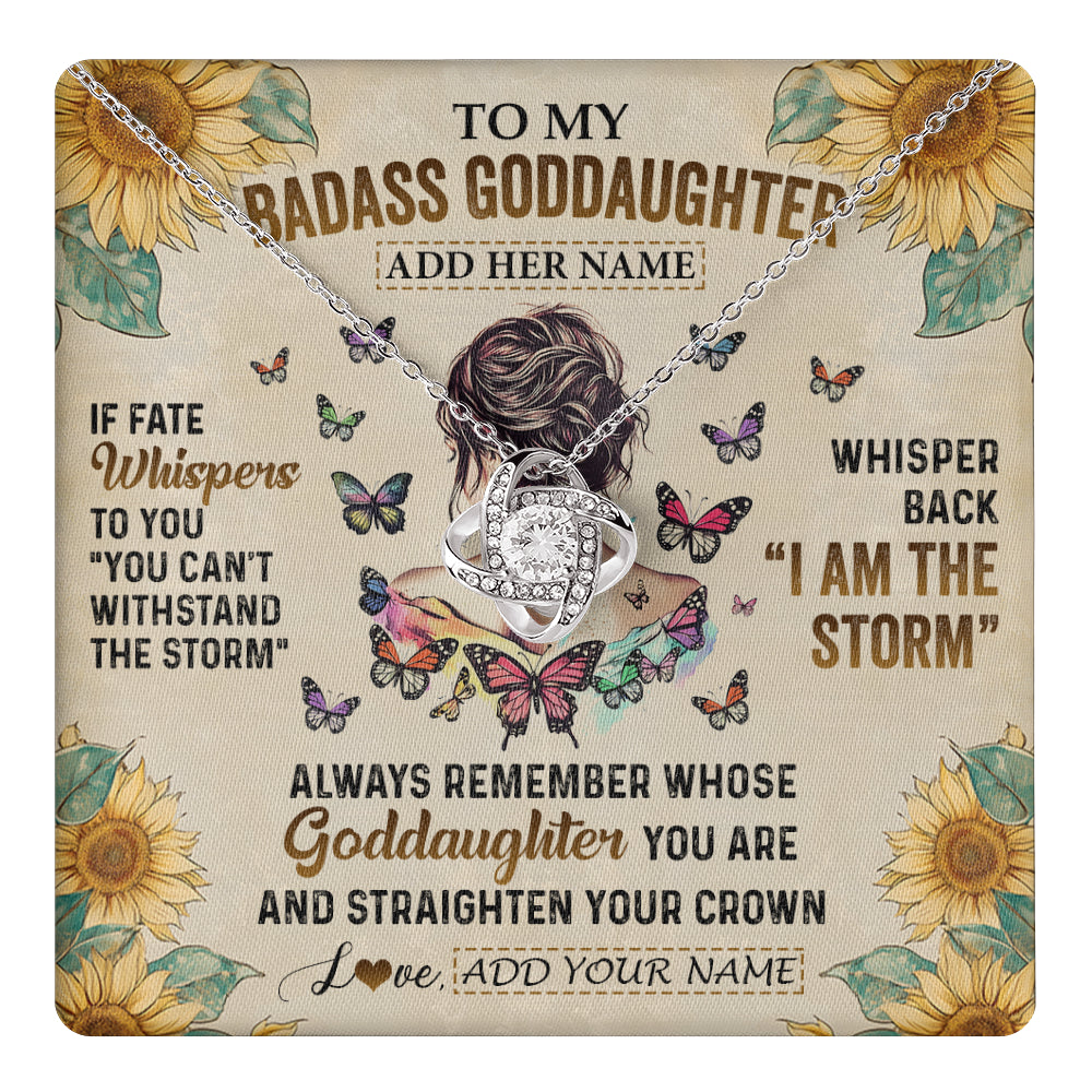 Love Knot Necklace 14K White Gold Finish | 1 | Personalized To My Badass Goddaughter Necklace From Uncle Aunt I Am The Storm Goddaughter Gifts Birthday Graduation Christmas Customized Gift Box Message Card | teecentury