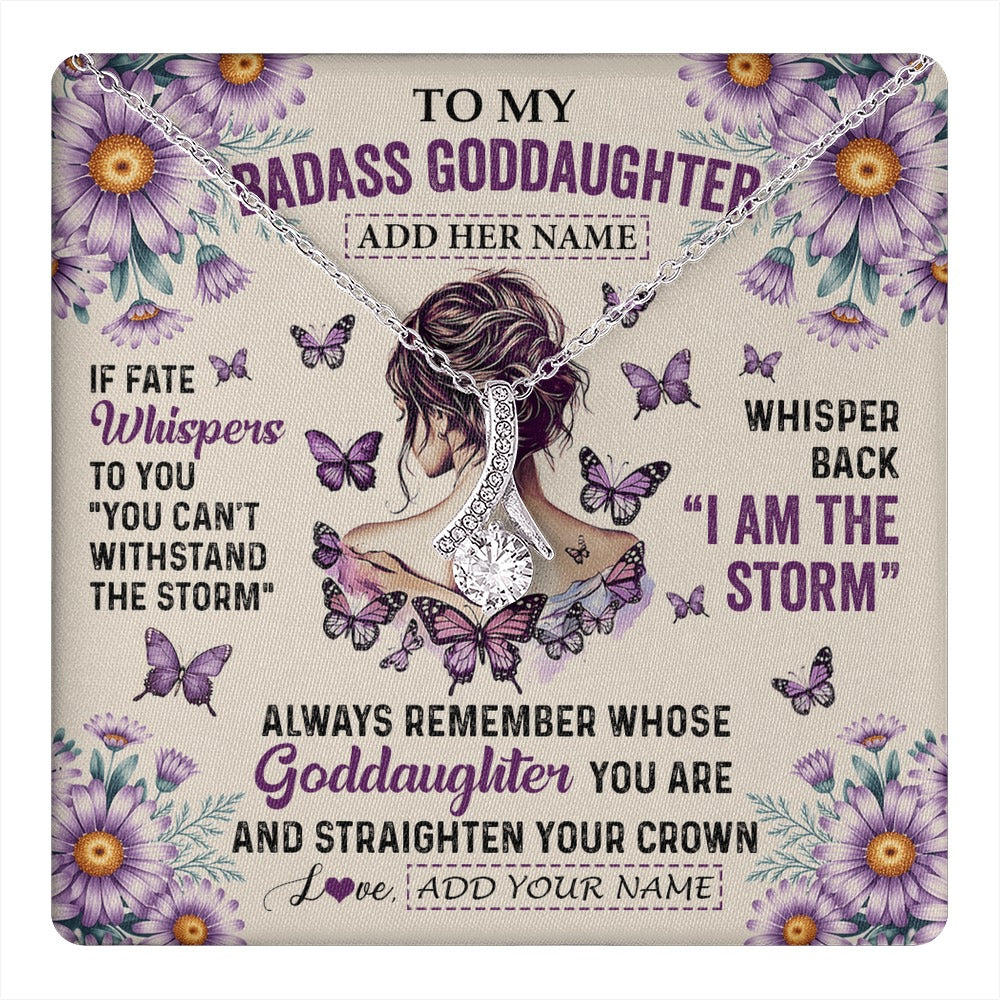 Alluring Beauty Necklace 14K White Gold Finish | 1 | Personalized To My Badass Goddaughter Necklace From Uncle Aunt Purple Butterfly I Am The Storm Goddaughter Gifts Birthday Christmas Gift Box Message Card | https://teecentury.