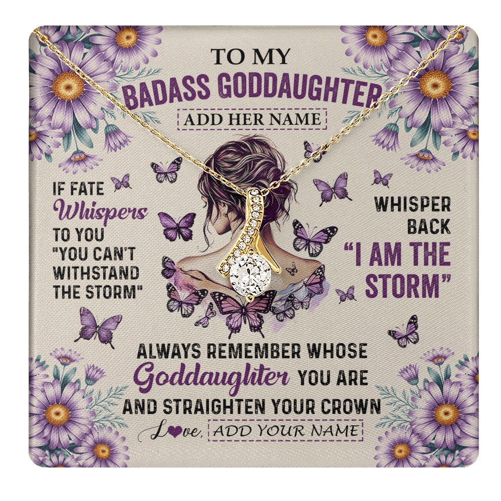 Alluring Beauty Necklace 18K Yellow Gold Finish | 1 | Personalized To My Badass Goddaughter Necklace From Uncle Aunt Purple Butterfly I Am The Storm Goddaughter Gifts Birthday Christmas Gift Box Message Card | https://teecentury.