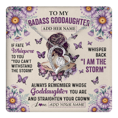 Forever Love Necklace 14K White Gold Finish | 1 | Personalized To My Badass Goddaughter Necklace From Uncle Aunt Purple Butterfly I Am The Storm Goddaughter Gifts Birthday Christmas Gift Box Message Card | https://teecentury.