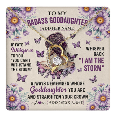 Forever Love Necklace 18K Yellow Gold Finish | 1 | Personalized To My Badass Goddaughter Necklace From Uncle Aunt Purple Butterfly I Am The Storm Goddaughter Gifts Birthday Christmas Gift Box Message Card | https://teecentury.