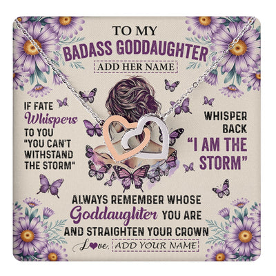 Interlocking Hearts Necklace Stainless Steel & Rose Gold Finish | 1 | Personalized To My Badass Goddaughter Necklace From Uncle Aunt Purple Butterfly I Am The Storm Goddaughter Gifts Birthday Christmas Gift Box Message Card | https://teecentury.