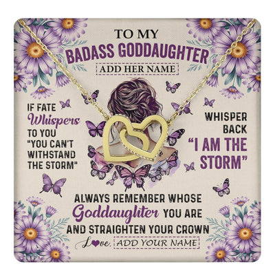 Interlocking Hearts Necklace 18K Yellow Gold Finish | 1 | Personalized To My Badass Goddaughter Necklace From Uncle Aunt Purple Butterfly I Am The Storm Goddaughter Gifts Birthday Christmas Gift Box Message Card | https://teecentury.