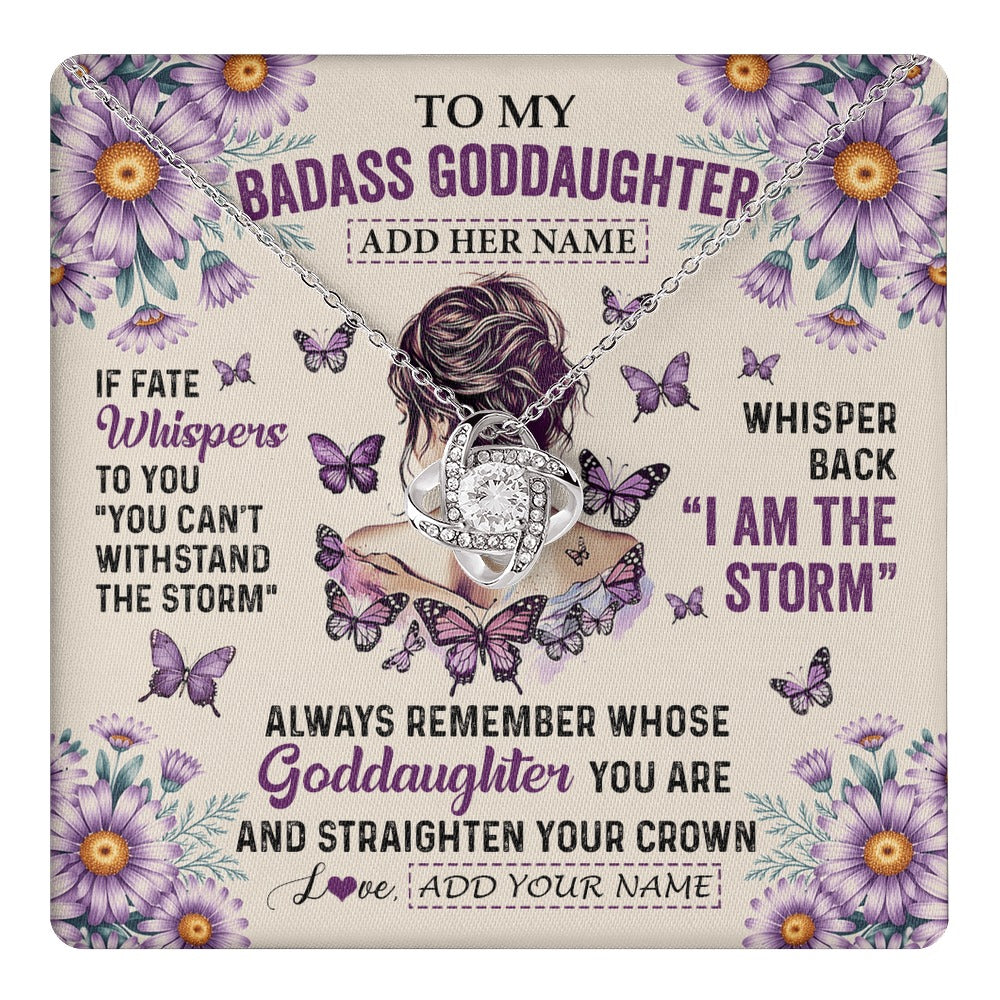 Love Knot Necklace 14K White Gold Finish | 1 | Personalized To My Badass Goddaughter Necklace From Uncle Aunt Purple Butterfly I Am The Storm Goddaughter Gifts Birthday Christmas Gift Box Message Card | https://teecentury.