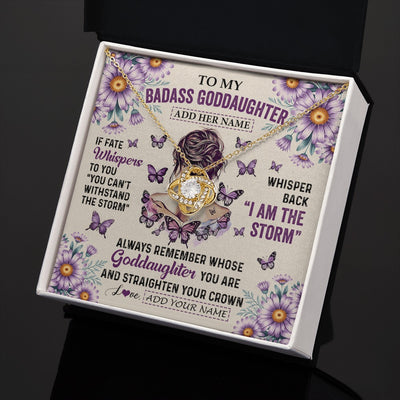 Love Knot Necklace 18K Yellow Gold Finish | 2 | Personalized To My Badass Goddaughter Necklace From Uncle Aunt Purple Butterfly I Am The Storm Goddaughter Gifts Birthday Christmas Gift Box Message Card | https://teecentury.