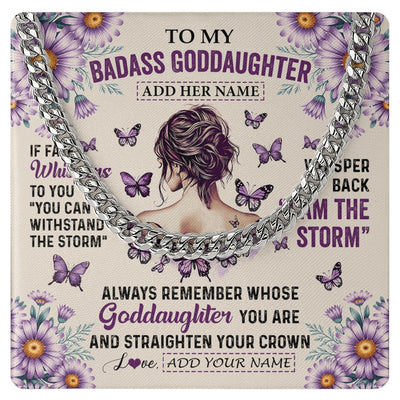 Cuban Link Chain Necklace Stainless Steel | 1 | Personalized To My Badass Goddaughter Necklace From Uncle Aunt Purple Butterfly I Am The Storm Goddaughter Gifts Birthday Christmas Gift Box Message Card Shirt & Hoodie | https://teecentury.
