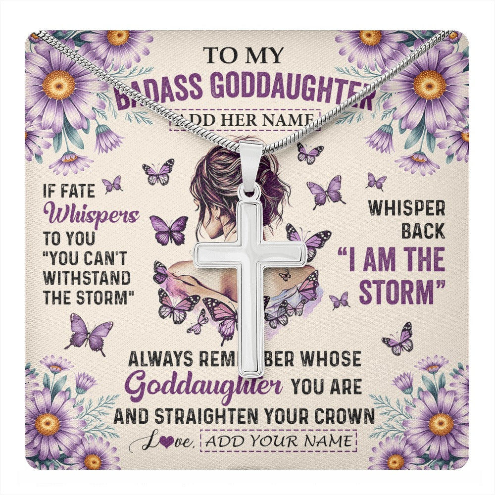 Stainless Cross Necklace Stainless Steel | 1 | Personalized To My Badass Goddaughter Necklace From Uncle Aunt Purple Butterfly I Am The Storm Goddaughter Gifts Birthday Christmas Gift Box Message Card Shirt & Hoodie | https://teecentury.