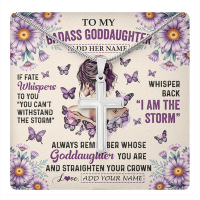 Stainless Cross Necklace Stainless Steel | 1 | Personalized To My Badass Goddaughter Necklace From Uncle Aunt Purple Butterfly I Am The Storm Goddaughter Gifts Birthday Christmas Gift Box Message Card Shirt & Hoodie | https://teecentury.