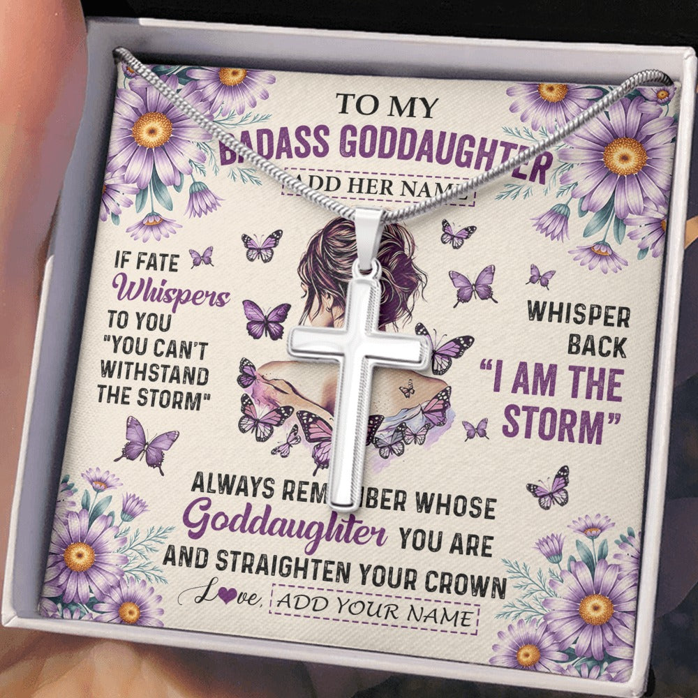 Stainless Cross Necklace Stainless Steel | 2 | Personalized To My Badass Goddaughter Necklace From Uncle Aunt Purple Butterfly I Am The Storm Goddaughter Gifts Birthday Christmas Gift Box Message Card Shirt & Hoodie | https://teecentury.
