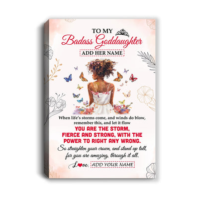 Personalized To My Badass Goddaughter Tumbler From Aunt Uncle Floral Butterfly African Afro Girl Goddaughter Birthday Gifts Christmas Custom Wall Art Framed Canvas | teecentury