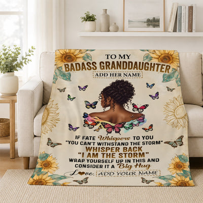 Personalized To My Badass Granddaughter Blanket From Grandma Grandpa African American I Am The Storm Granddaughter Gifts Birthday Christmas Fleece Blanket | teecentury