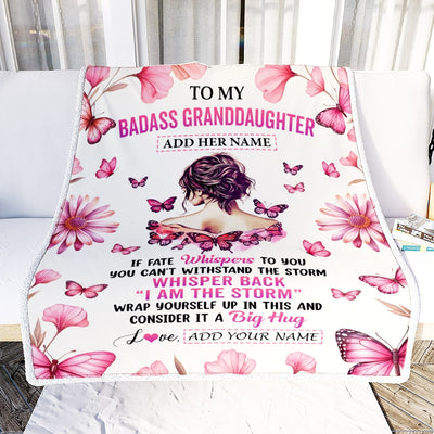 Personalized To My Badass Granddaughter Blanket From Grandpa I Am The Storm Inspirational Strong Women Granddaughter Gifts Birthday Christmas Fleece Blanket Shirt & Hoodie | teecentury