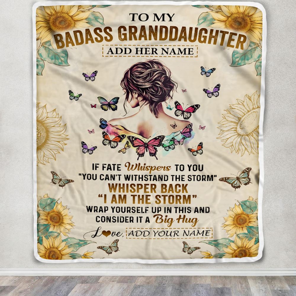 Personalized To My Badass Granddaughter Blanket From Grandpa Papa I Am The Storm Granddaughter Gifts Birthday Christmas Customized Fleece Throw Blanket | teecentury