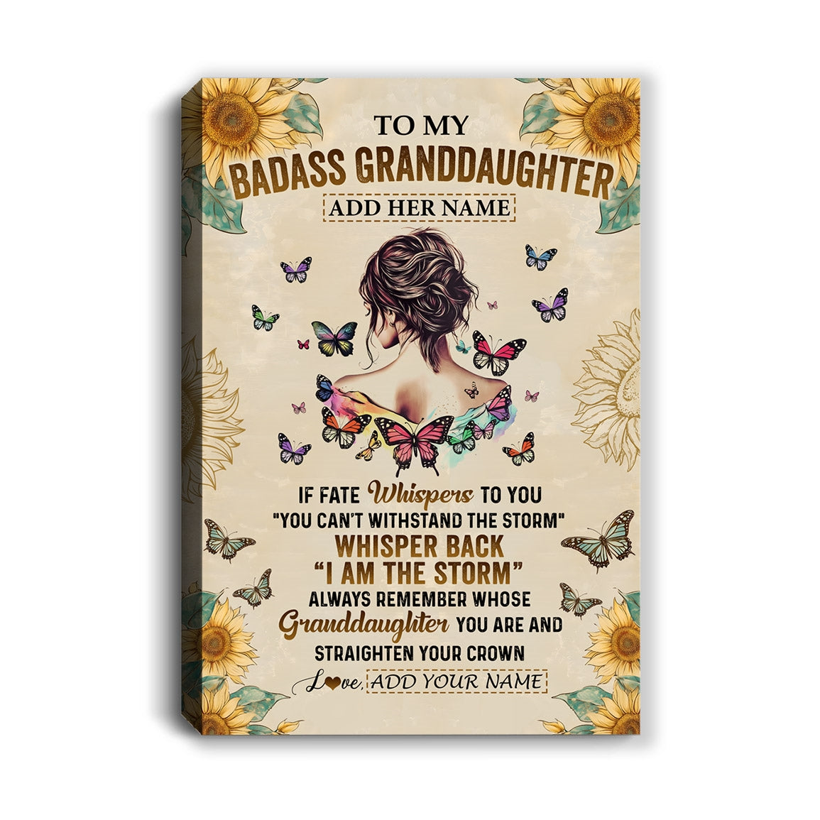 Personalized To My Badass Granddaughter Canvas From Grandpa Papa I Am The Storm Granddaughter Gifts Birthday Christmas Custom Wall Art Print Framed Canvas | teecentury