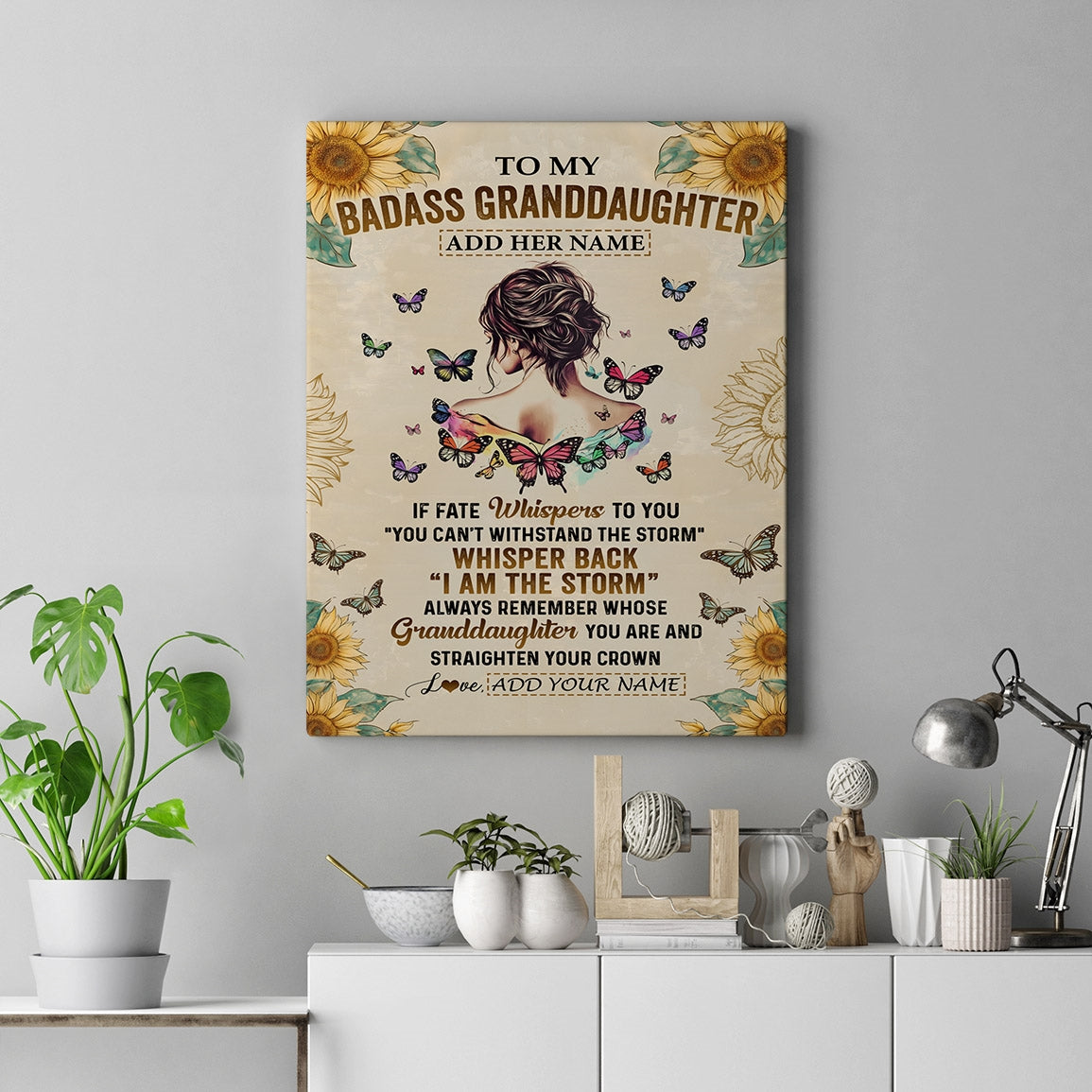 Personalized To My Badass Granddaughter Canvas From Grandpa Papa I Am The Storm Granddaughter Gifts Birthday Christmas Custom Wall Art Print Framed Canvas | teecentury