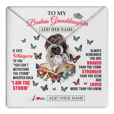 Forever Love Necklace 14K White Gold Finish | 1 | Personalized To My Badass Granddaughter From Grandpa Papa Necklace I Am The Storm Granddaughter Gifts Birthday Christmas Custom Gift Box Message Card | https://teecentury.