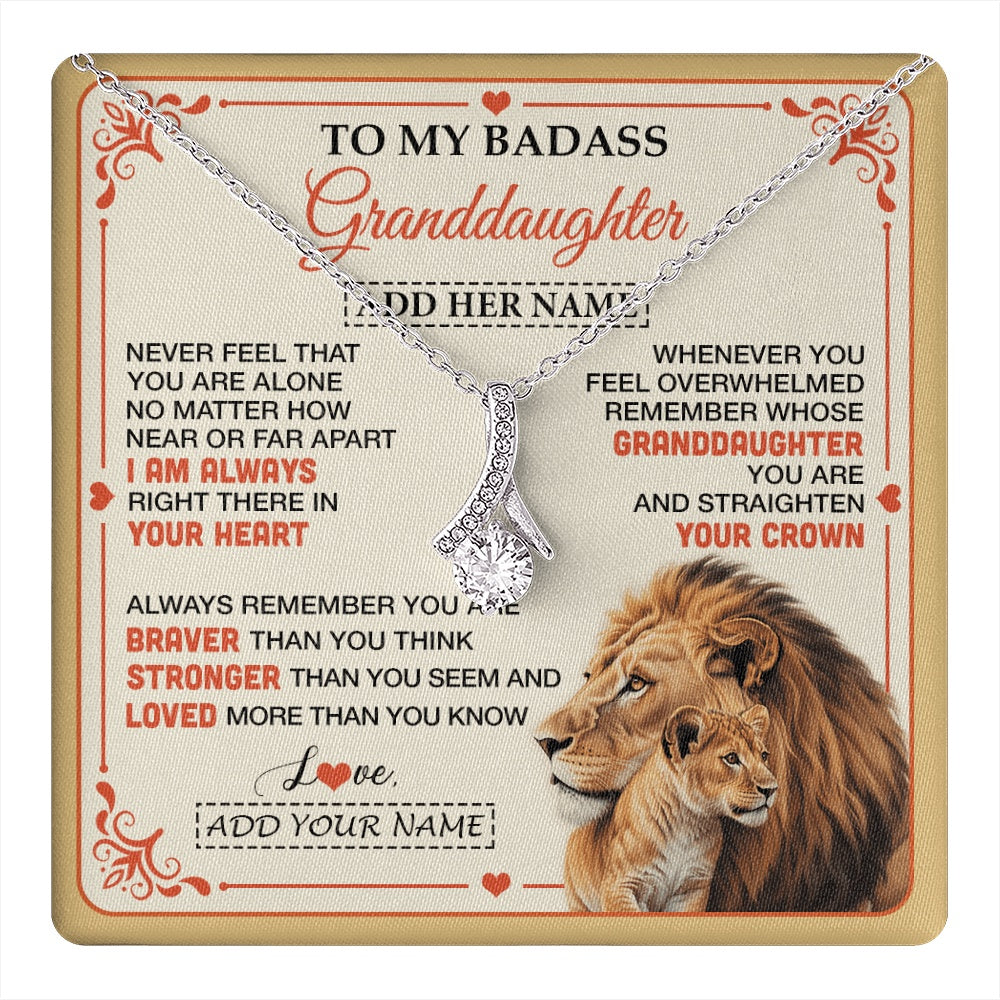 Alluring Beauty Necklace 14K White Gold Finish | 1 | Personalized To My Badass Granddaughter Gifts From Grandpa Necklace Lion Jewelry Gifts Present Ideas Granddaughter Birthday Christmas Gift Box Message Card | https://teecentury.