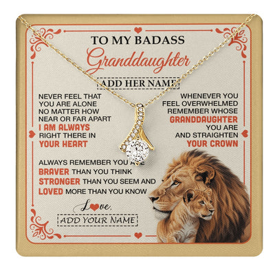 Alluring Beauty Necklace 18K Yellow Gold Finish | 1 | Personalized To My Badass Granddaughter Gifts From Grandpa Necklace Lion Jewelry Gifts Present Ideas Granddaughter Birthday Christmas Gift Box Message Card | https://teecentury.