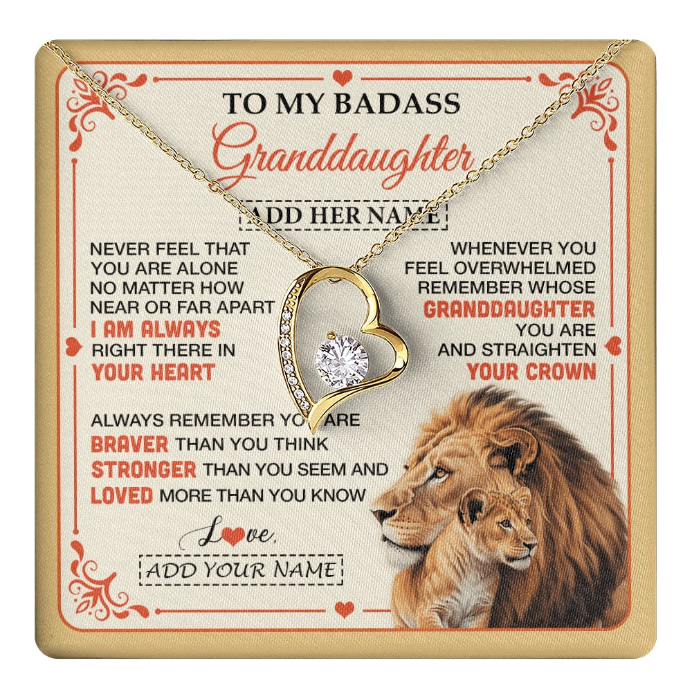 Forever Love Necklace 18K Yellow Gold Finish | 1 | Personalized To My Badass Granddaughter Gifts From Grandpa Necklace Lion Jewelry Gifts Present Ideas Granddaughter Birthday Christmas Gift Box Message Card | https://teecentury.