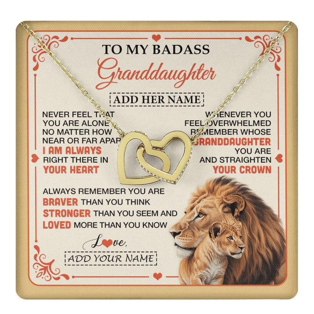 Interlocking Hearts Necklace 18K Yellow Gold Finish | 1 | Personalized To My Badass Granddaughter Gifts From Grandpa Necklace Lion Jewelry Gifts Present Ideas Granddaughter Birthday Christmas Gift Box Message Card | https://teecentury.