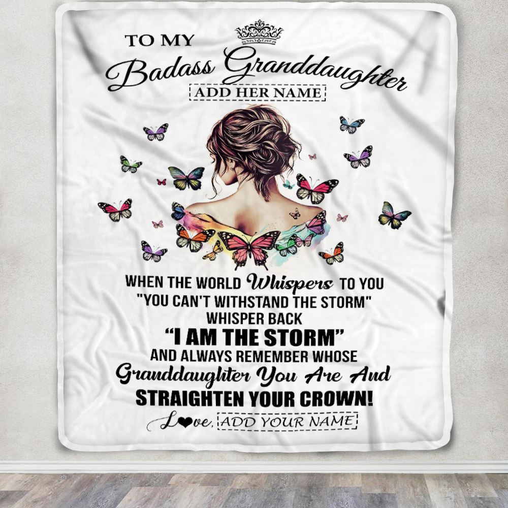 Personalized To My Badass Granddaughter I Am The Storm Blanket From Grandpa Papa Beautiful Granddaughter Birthday Gifts Christmas Adults Fleece Throw Blanket | teecentury