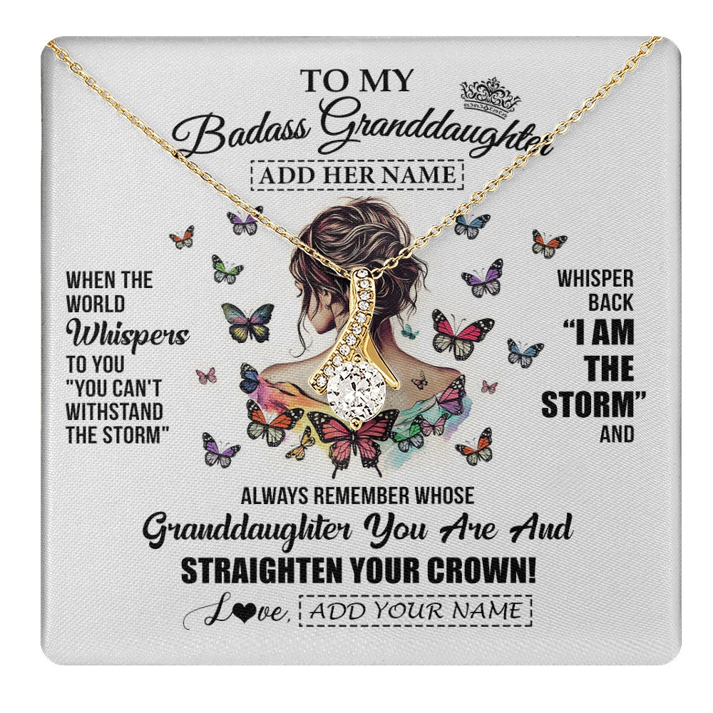 Alluring Beauty Necklace 18K Yellow Gold Finish | 1 | Personalized To My Badass Granddaughter I Am The Storm Necklace From Grandpa Papa Beautiful Granddaughter Birthday Gifts Christmas Gift Box Message Card | https://teecentury.