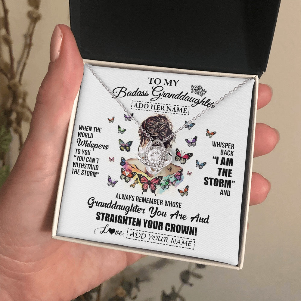 Love Knot Necklace 14K White Gold Finish | 2 | Personalized To My Badass Granddaughter I Am The Storm Necklace From Grandpa Papa Beautiful Granddaughter Birthday Gifts Christmas Gift Box Message Card | https://teecentury.