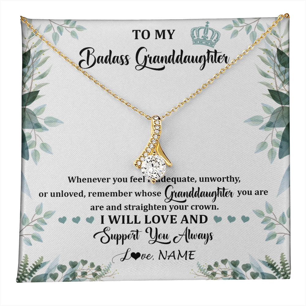Alluring Beauty Necklace 18K Yellow Gold Finish | 1 | Personalized To My Badass Granddaughter Necklace From Grandma Grandpa Straighten Your Crown Granddaughter Birthday Christmas Customized Gift Box Message Card | teecentury