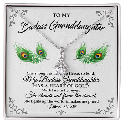 Alluring Beauty Necklace 14K White Gold Finish | 1 | Personalized To My Badass Granddaughter Necklace From Grandma Love You Always Granddaughter Birthday Graduation Christmas Customized Gift Box Message Card | teecentury
