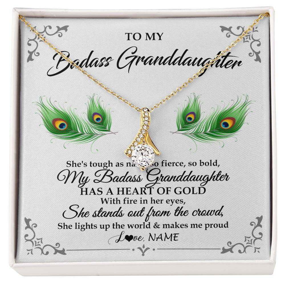 Alluring Beauty Necklace 18K Yellow Gold Finish | 1 | Personalized To My Badass Granddaughter Necklace From Grandma Love You Always Granddaughter Birthday Graduation Christmas Customized Gift Box Message Card | teecentury