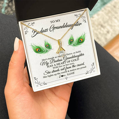 Alluring Beauty Necklace 18K Yellow Gold Finish | 2 | Personalized To My Badass Granddaughter Necklace From Grandma Love You Always Granddaughter Birthday Graduation Christmas Customized Gift Box Message Card | teecentury