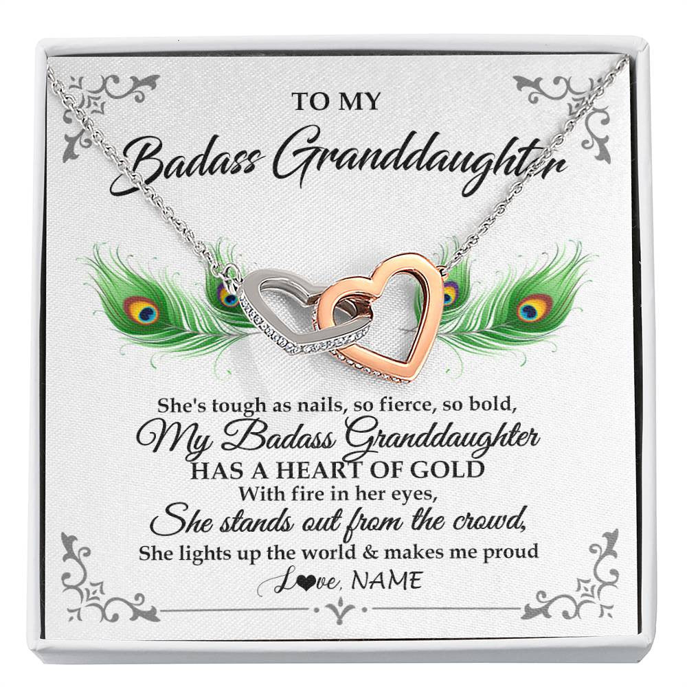 Interlocking Hearts Necklace Stainless Steel & Rose Gold Finish | 1 | Personalized To My Badass Granddaughter Necklace From Grandma Love You Always Granddaughter Birthday Graduation Christmas Customized Gift Box Message Card | teecentury