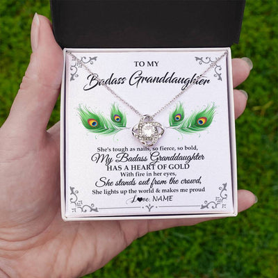 Love Knot Necklace 14K White Gold Finish | 2 | Personalized To My Badass Granddaughter Necklace From Grandma Love You Always Granddaughter Birthday Graduation Christmas Customized Gift Box Message Card | teecentury