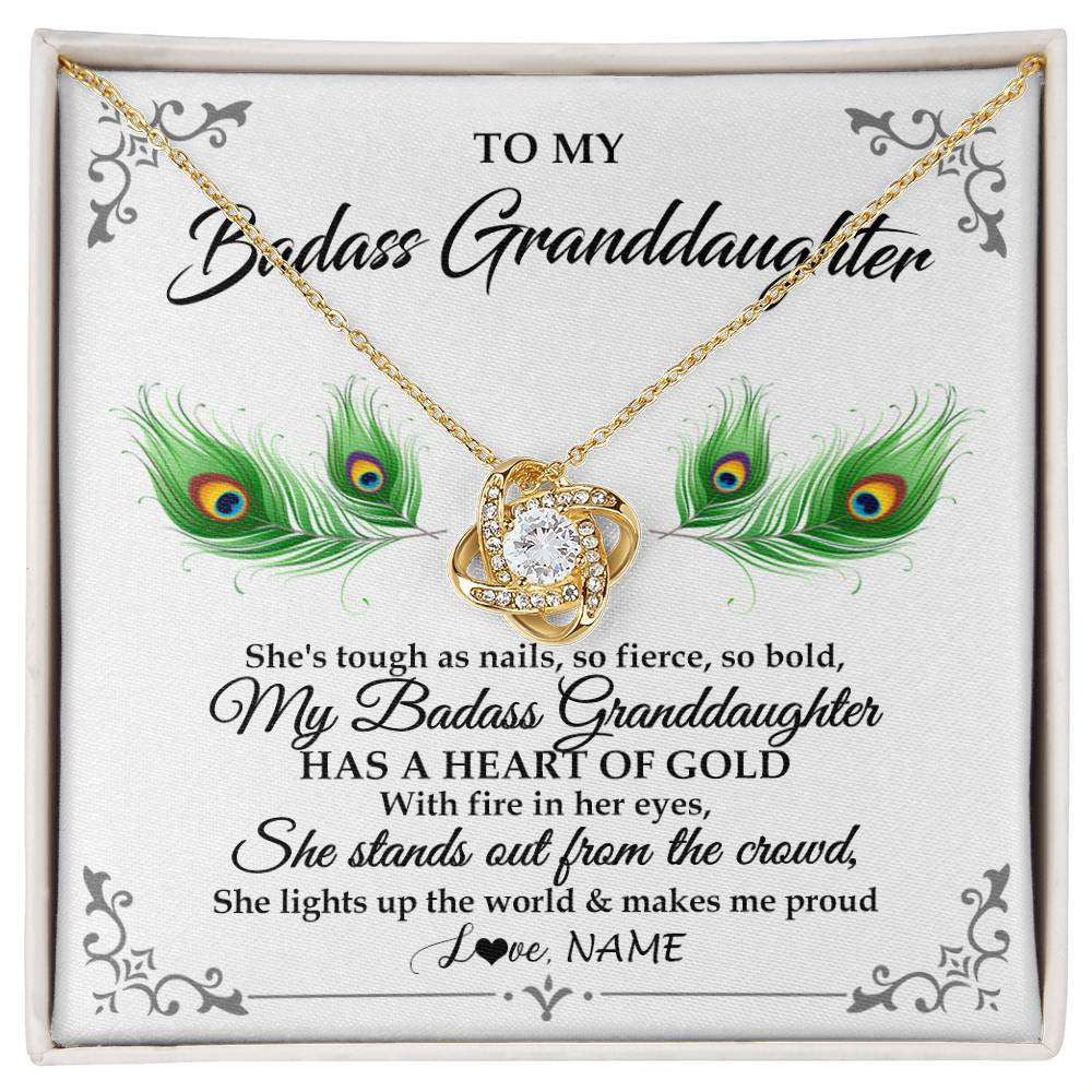 Love Knot Necklace 18K Yellow Gold Finish | 1 | Personalized To My Badass Granddaughter Necklace From Grandma Love You Always Granddaughter Birthday Graduation Christmas Customized Gift Box Message Card | teecentury
