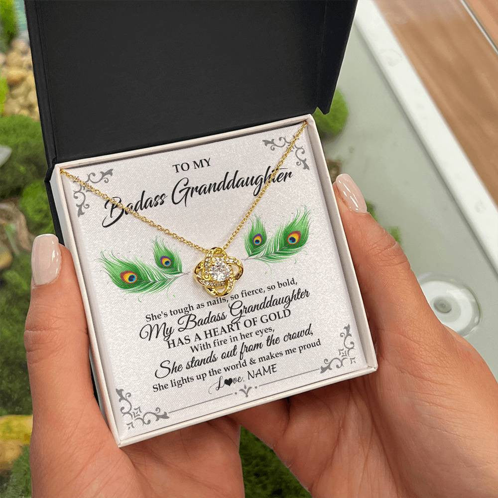Love Knot Necklace 18K Yellow Gold Finish | 2 | Personalized To My Badass Granddaughter Necklace From Grandma Love You Always Granddaughter Birthday Graduation Christmas Customized Gift Box Message Card | teecentury