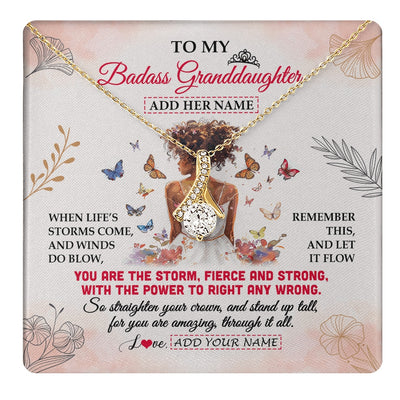 Alluring Beauty Necklace 18K Yellow Gold Finish | 1 | Personalized To My Badass Granddaughter Necklace From Grandma Papa Floral Butterfly African Afro Granddaughter Birthday Gifts Christmas Gift Box Message Card | https://teecentury.