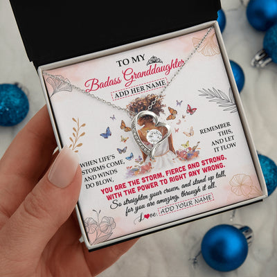 Forever Love Necklace 14K White Gold Finish | 2 | Personalized To My Badass Granddaughter Necklace From Grandma Papa Floral Butterfly African Afro Granddaughter Birthday Gifts Christmas Gift Box Message Card | https://teecentury.