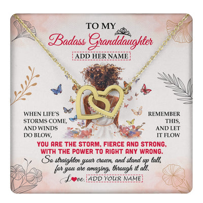 Interlocking Hearts Necklace 18K Yellow Gold Finish | 1 | Personalized To My Badass Granddaughter Necklace From Grandma Papa Floral Butterfly African Afro Granddaughter Birthday Gifts Christmas Gift Box Message Card | https://teecentury.