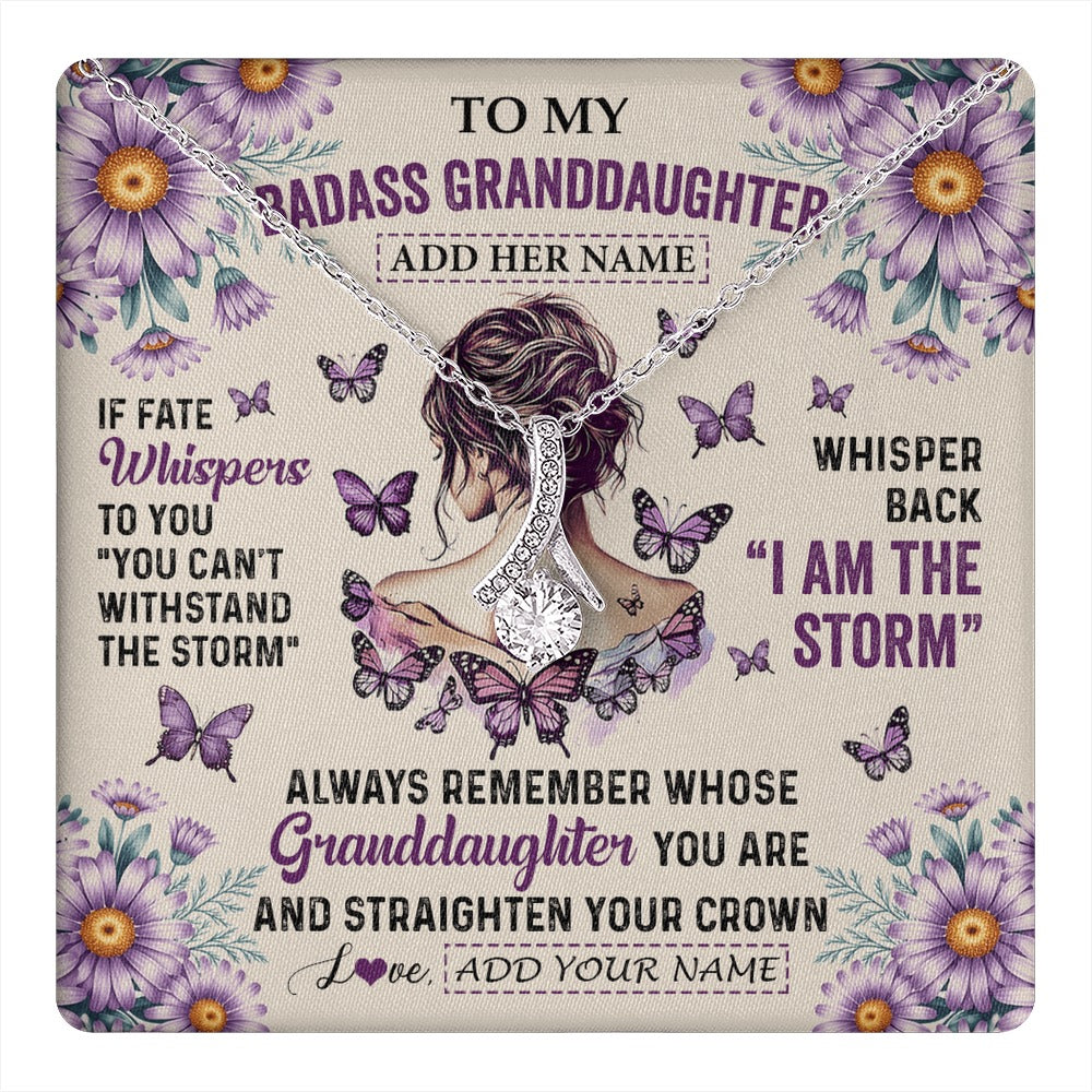 Alluring Beauty Necklace 14K White Gold Finish | 1 | Personalized To My Badass Granddaughter Necklace From Grandma Purple Butterfly I Am The Storm Granddaughter Gifts Birthday Christmas Gift Box Message Card | https://teecentury.