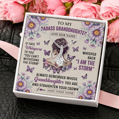 Alluring Beauty Necklace 14K White Gold Finish | 2 | Personalized To My Badass Granddaughter Necklace From Grandma Purple Butterfly I Am The Storm Granddaughter Gifts Birthday Christmas Gift Box Message Card | https://teecentury.