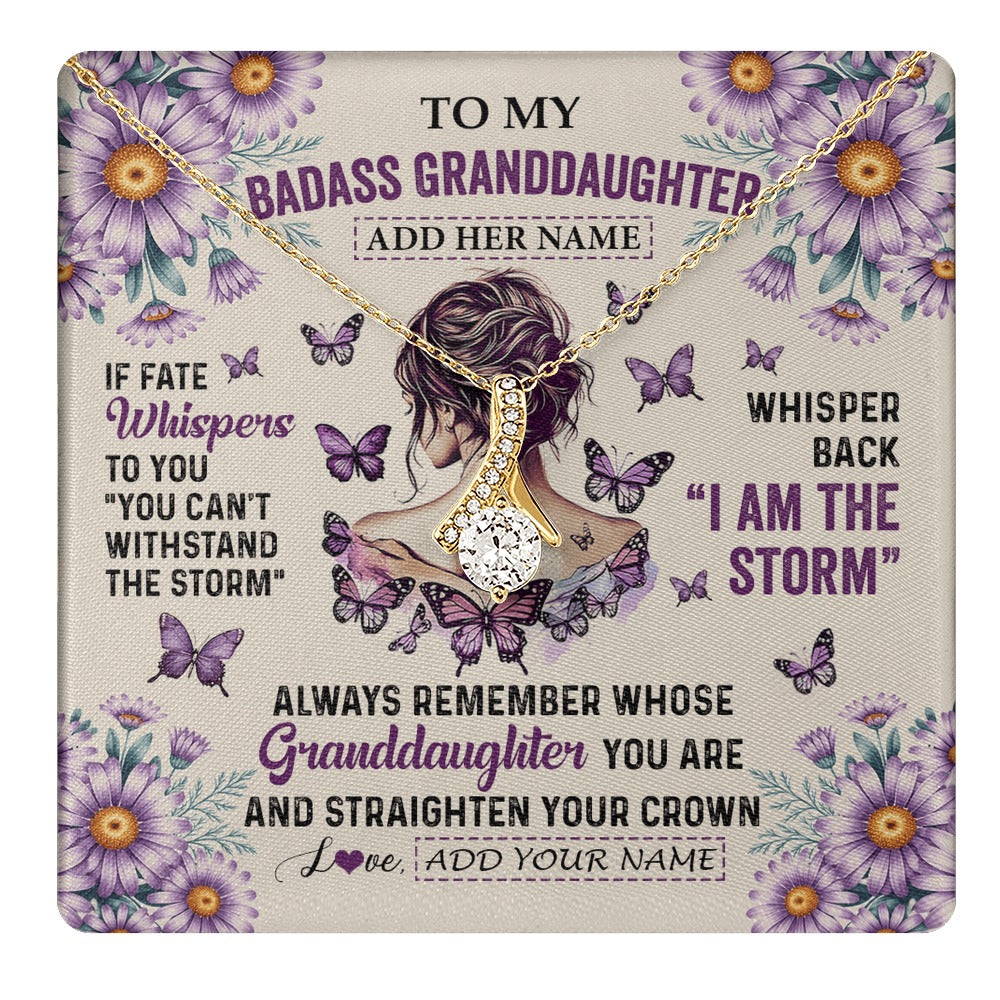 Alluring Beauty Necklace 18K Yellow Gold Finish | 1 | Personalized To My Badass Granddaughter Necklace From Grandma Purple Butterfly I Am The Storm Granddaughter Gifts Birthday Christmas Gift Box Message Card | https://teecentury.