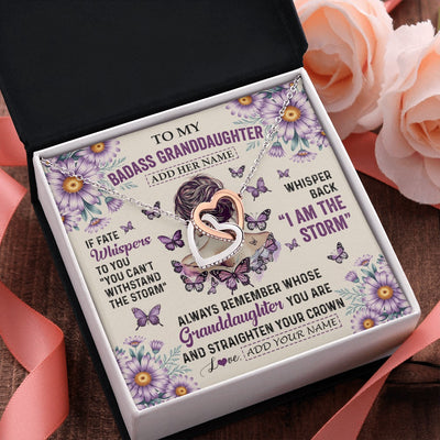 Interlocking Hearts Necklace Stainless Steel & Rose Gold Finish | 2 | Personalized To My Badass Granddaughter Necklace From Grandma Purple Butterfly I Am The Storm Granddaughter Gifts Birthday Christmas Gift Box Message Card | https://teecentury.
