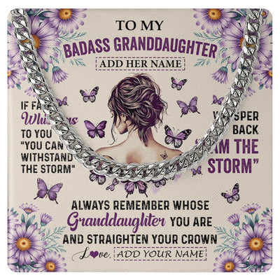 Cuban Link Chain Necklace Stainless Steel | 1 | Personalized To My Badass Granddaughter Necklace From Grandma Purple Butterfly I Am The Storm Granddaughter Gifts Birthday Christmas Gift Box Message Card Shirt & Hoodie | https://teecentury.