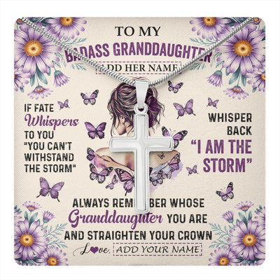 Stainless Cross Necklace Stainless Steel | 1 | Personalized To My Badass Granddaughter Necklace From Grandma Purple Butterfly I Am The Storm Granddaughter Gifts Birthday Christmas Gift Box Message Card Shirt & Hoodie | https://teecentury.