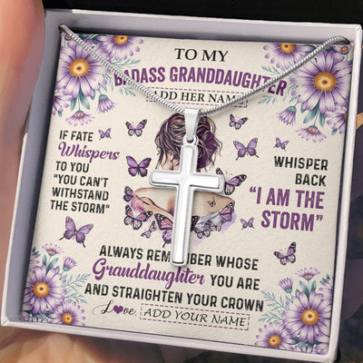 Stainless Cross Necklace Stainless Steel | 2 | Personalized To My Badass Granddaughter Necklace From Grandma Purple Butterfly I Am The Storm Granddaughter Gifts Birthday Christmas Gift Box Message Card Shirt & Hoodie | https://teecentury.