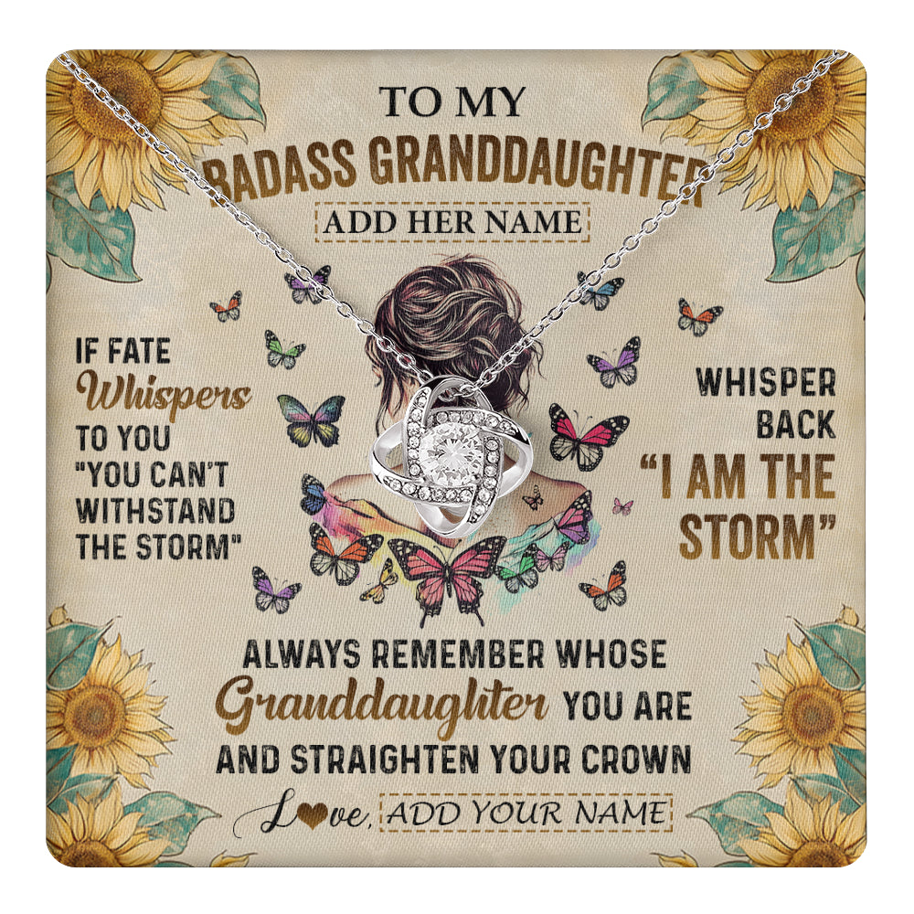 Love Knot Necklace 14K White Gold Finish | 1 | Personalized To My Badass Granddaughter Necklace From Grandpa Papa I Am The Storm Granddaughter Gifts Birthday Christmas Customized Gift Box Message Card | teecentury