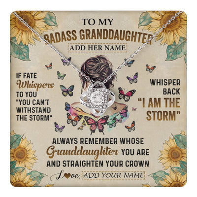 Love Knot Necklace 14K White Gold Finish | 1 | Personalized To My Badass Granddaughter Necklace From Grandpa Papa I Am The Storm Granddaughter Gifts Birthday Christmas Customized Gift Box Message Card | teecentury