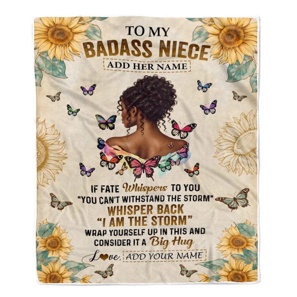 Personalized To My Badass Niece Blanket From Uncle Aunt African American I Am The Storm Niece Gifts Birthday Graduation Christmas Custom Fleece Throw Blanket | teecentury