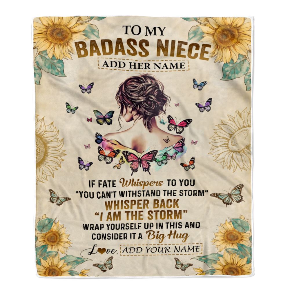 Personalized To My Badass Niece Blanket From Uncle Aunt Auntie I Am The Storm Niece Gifts Birthday Graduation Christmas Customized Fleece Throw Blanket | teecentury