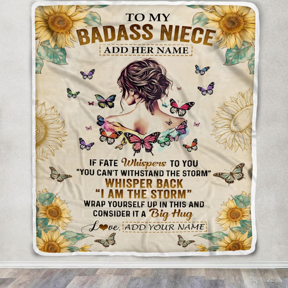 Personalized To My Badass Niece Blanket From Uncle Aunt Auntie I Am The Storm Niece Gifts Birthday Graduation Christmas Customized Fleece Throw Blanket | teecentury